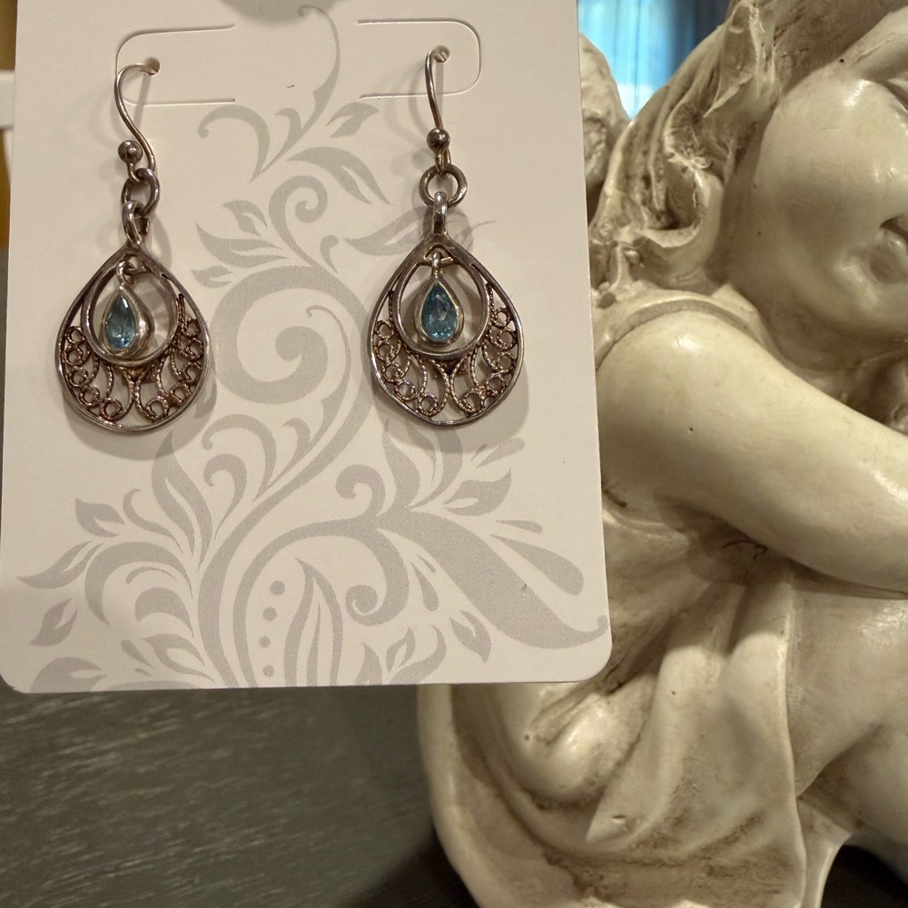 Teardrop Earrings with Blue Topaz Stone - Women Jewelry